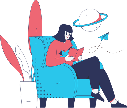 Woman have hobby of reading books in leisure time  Illustration