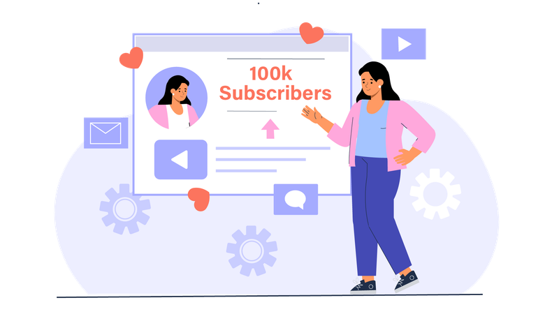 Woman have many subscribers on social media  Illustration