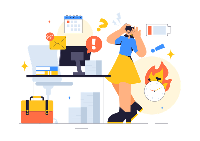 Woman have no energy for office work  Illustration