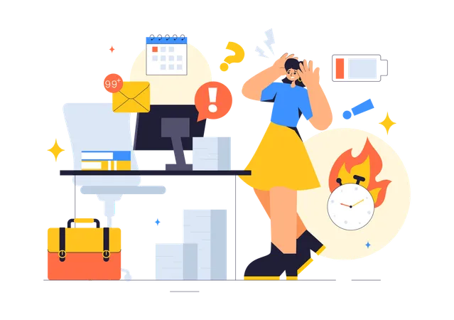 Woman have no energy for office work  Illustration