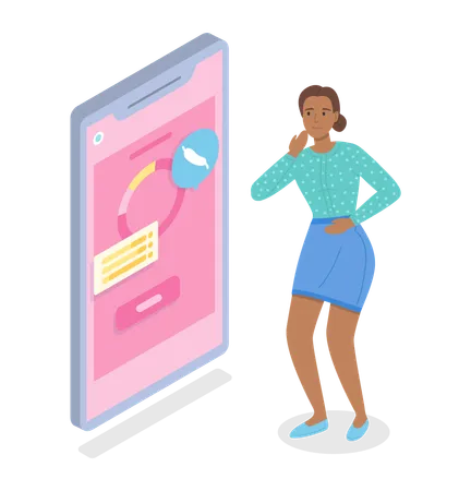 Isometric Smartphone With Mobile App Woman Patient Have Pain In Stomach Ulcer Gastritis Consulting With Nutritionist Through Online Medical Cabinet Concept Of Online Medicine At Distance Illustration