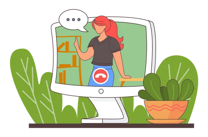 Woman have video conference on computer  Illustration