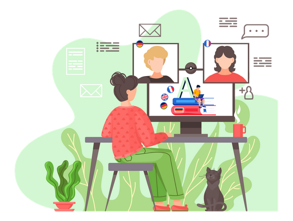 Woman having a conference video call with her colleagues  Illustration