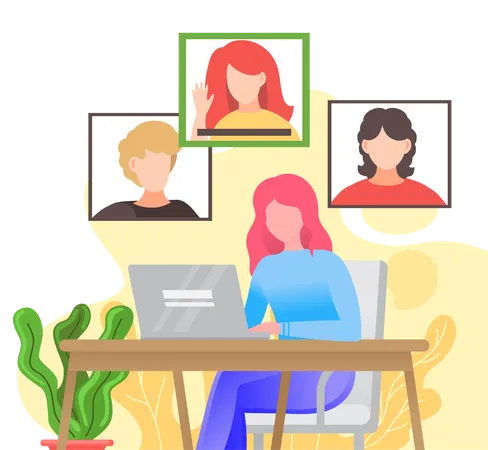 Woman having a conference video call with her colleagues or friends  Illustration