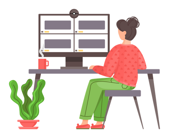 Woman having a conference video call with her colleagues or friends Illustration