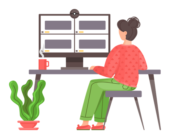 Woman having a conference video call with her colleagues or friends  Illustration