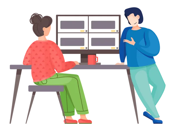 Woman having a conference with her colleagues  Illustration