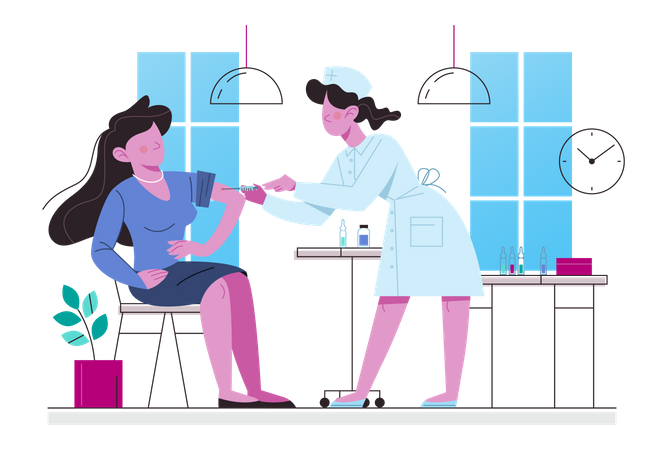 Woman having a vaccine injection Illustration