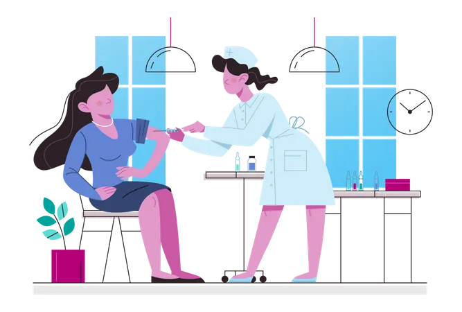Woman having a vaccine injection  Illustration