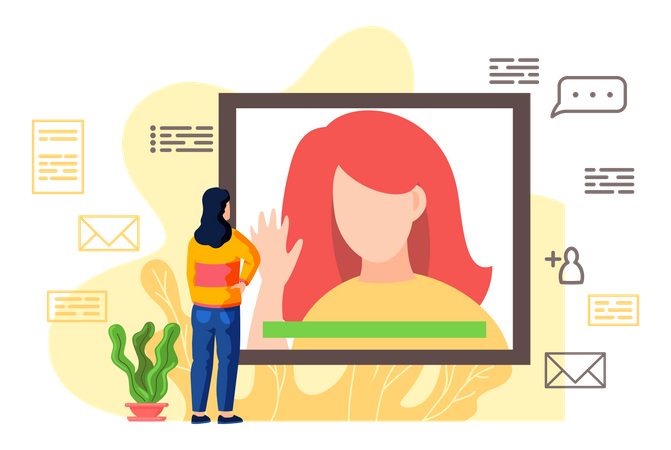 Woman having a video call with her colleague Illustration