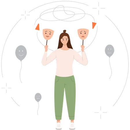 Woman having Bipolar Disorder symptoms  Illustration