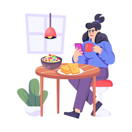 Woman Having Breakfast  Illustration
