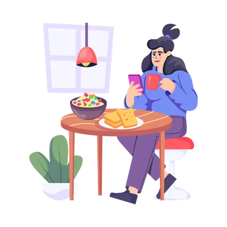 Woman Having Breakfast  Illustration