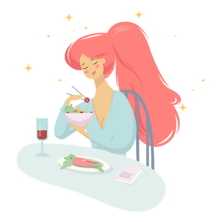 Woman having breakfast in the morning at home Illustration