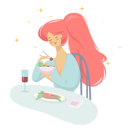 Woman having breakfast in the morning at home  Illustration