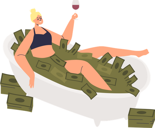 Woman having cash bath Illustration