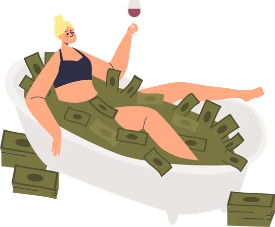Woman having cash bath  Illustration