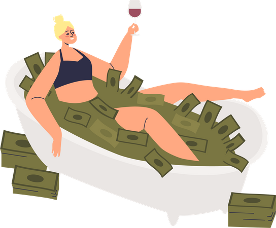 Woman having cash bath  Illustration