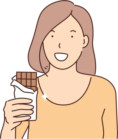 Woman having chocolate bar  Illustration