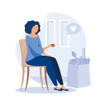 Woman having coffee at home Illustration