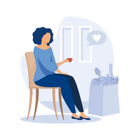 Woman having coffee at home Illustration