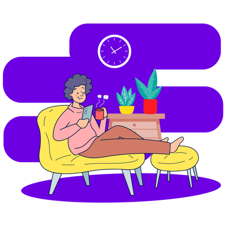 Woman having coffee while sleeping on couch Illustration