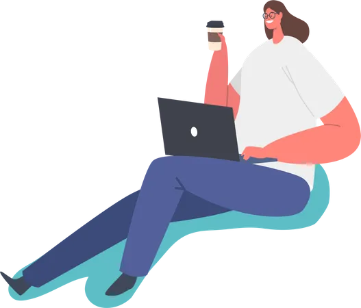 Woman having coffee while working Illustration