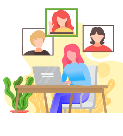 Woman having conference video call with her colleagues  Illustration