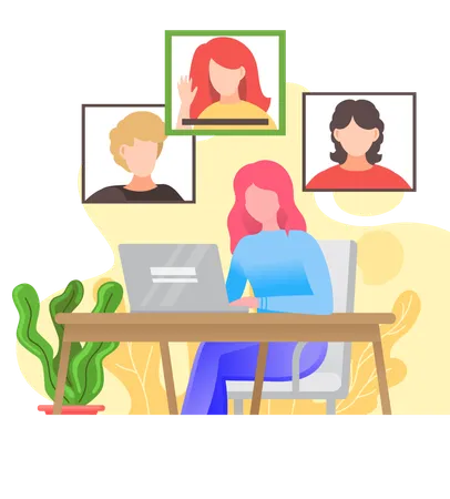 Woman having conference video call with her colleagues  Illustration