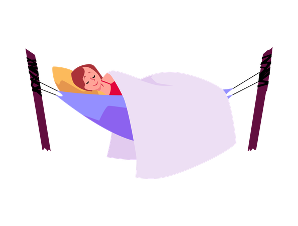 Woman having cozy nap in blue hammock  Illustration