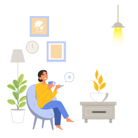 Woman having cup of coffee while sitting at home  Illustration