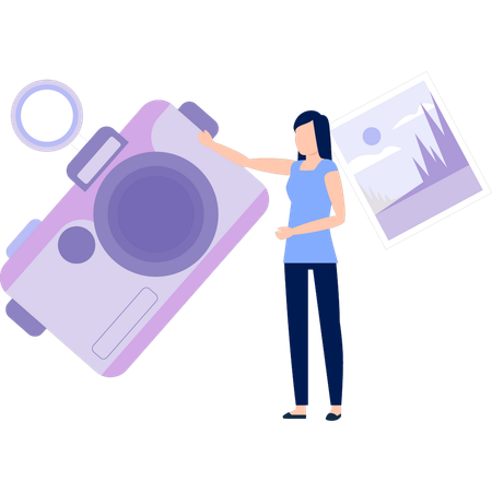 Woman having digital camera  Illustration