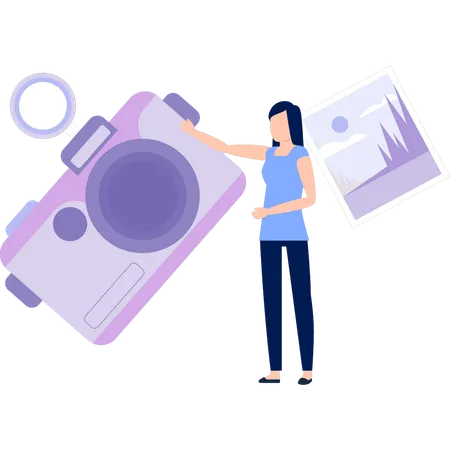 Woman having digital camera  Illustration