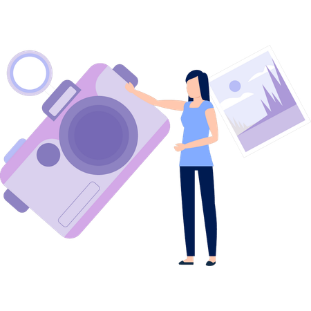 Woman having digital camera  일러스트레이션