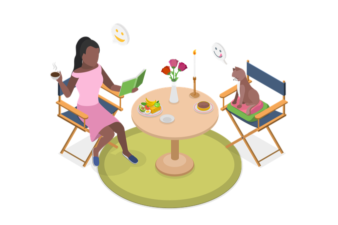 Woman Having  Dinner  Illustration