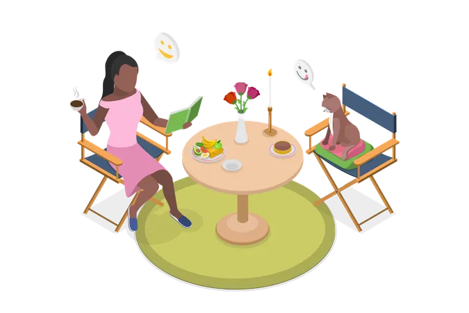 Woman Having  Dinner  Illustration