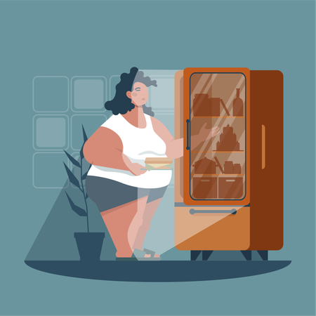 Woman having food addiction  Illustration
