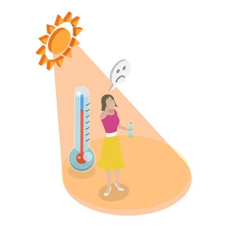 Woman having heatstroke in summer  Illustration