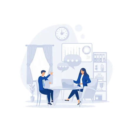 Woman having job interview with Businessman HR  Illustration