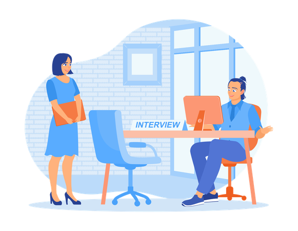 Woman having job interview with HR leader  Illustration