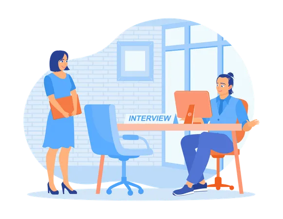 Woman having job interview with HR leader  Illustration