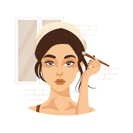 Woman Having Makeup Addiction  Illustration
