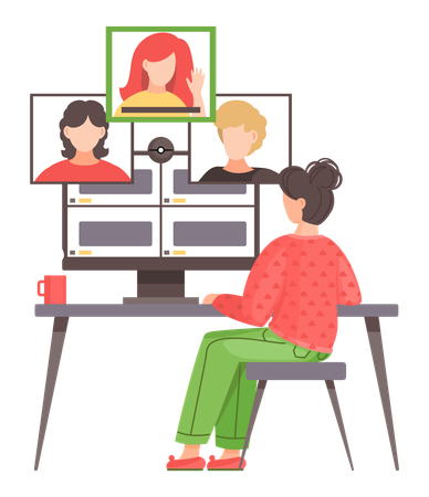 Woman having Online business conference  Illustration