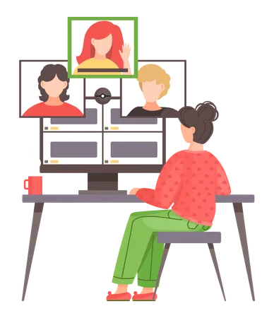 Woman having Online business conference  Illustration