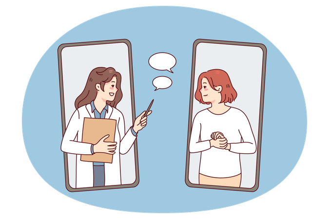 Woman having online consultation with doctor  Illustration