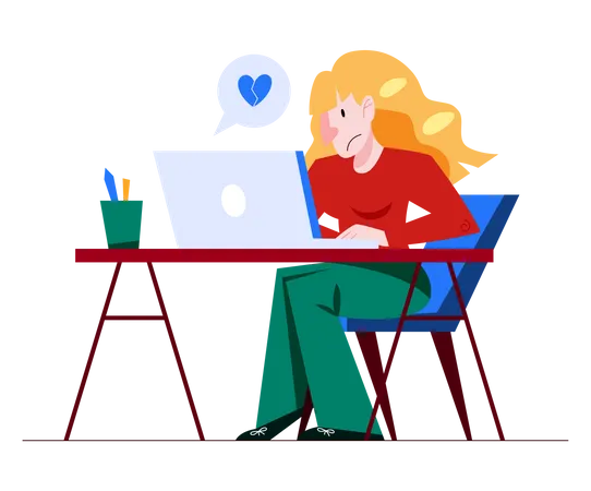 Woman having online relationship breakup Illustration