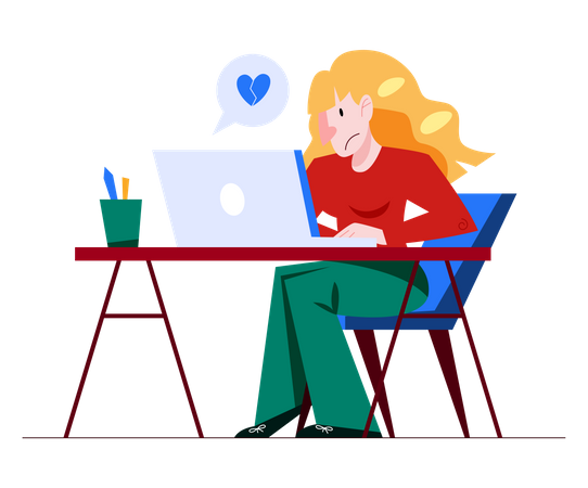 Woman having online relationship breakup  Illustration