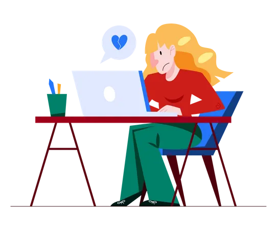 Woman having online relationship breakup  Illustration