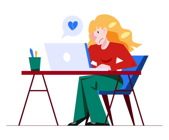 Woman having online relationship breakup  Illustration