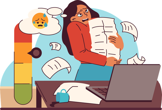 Woman having overwhelming burden of deadlines and the cry for work-life balance  Illustration